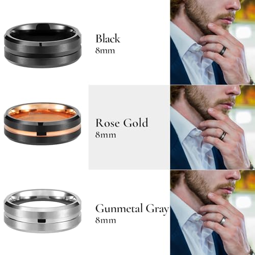 Image of King Will Tungsten Carbide Wedding Band for Men Women-6 /8 /10mm Width Multicolor Available with Grooved Center Wedding Ring Suitable for Work, Gym Comfort Fit Size 4-16