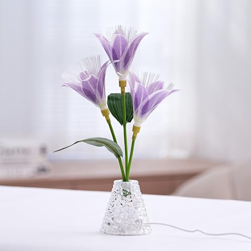 Image of Purple Fiber Optic Lily Flower Lamp, Color Changing Night Light for Bedroom Wedding Bar Coffee Shop Decor, Gifts for Women Mom Grandma Girlfriend Friend Birthday Christmas Valentines Mothers Day