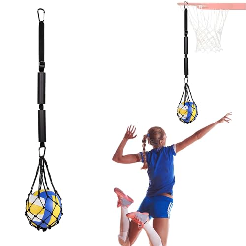 Volleyball Spike Trainer, Black Volleyball Hitting Training Equipment System with Carabiner Adjustable Volleyball Attack Aids Serving Practice Setting Tool for Beginners & Pro Jumping Arm Swing