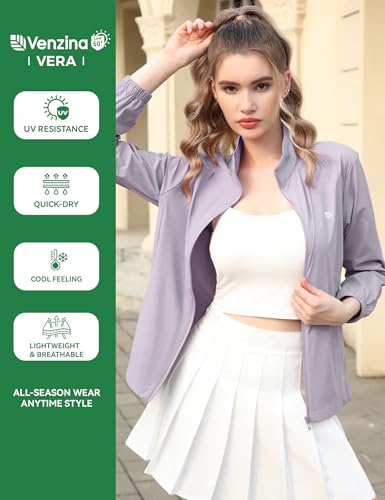 Image of Venzina Women's UPF 50+ Lightweight Athletic Jacket UV Sun Protection Full Zip Cooling Hoodie Long Sleeve Sunscreen Protective Clothing for Women for Outdoor Hiking, S-XL