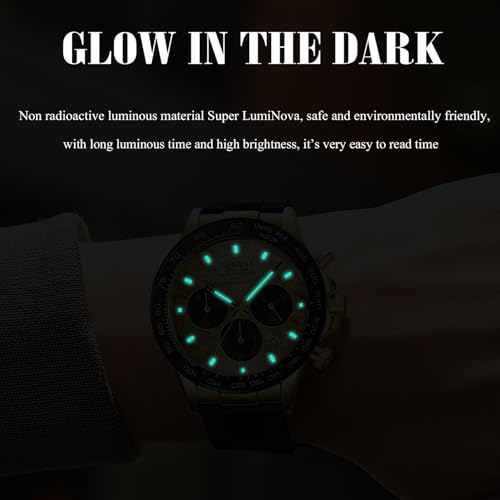 Image of senstone Mens Watch Panda Chronograph Diamond Dial Fashion Quartz Wrist Watch Analog Business Waterproof Rubber Strap Sport Watch for Men