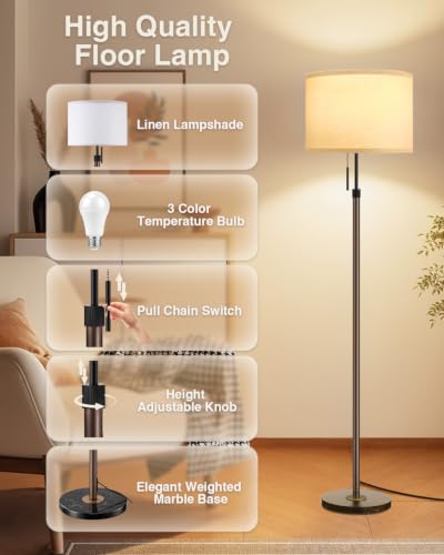 Image of Ambimall Height Adjustable Modern Floor Lamp, Brown & Black