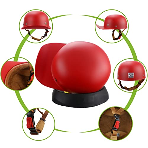 Dot Certified - Baseball Cap Style Retro Motorcycle Helmet Unisex-Adult For Moped Cap Jet Scooter Street Cruiser With Mask Towel (M,Matte Red) #TOP5