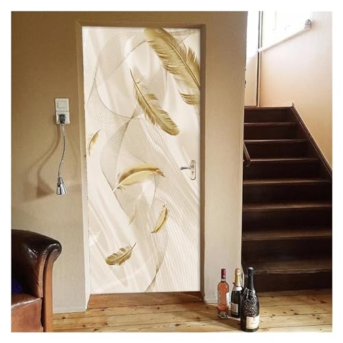 Décoration murale plume dorée 3D PVC luxe 95x215cm