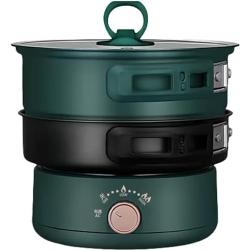 Joxoilso炊飯器 ステンレス鋼内胆電気調理鍋 出張用折りたたみクッカー 家庭用小型ポータブルトラベルスプリット 一人暮らし多機能取り外し可能(ブラック) (濃い緑色)