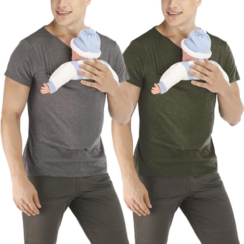Image of Mens Kangaroo Baby Carrier Shirt, Dad Shirt Baby Carrier Kangaroo Shirt for Dad and Baby V Neck Short Sleeve Kangaroo T Shirt
