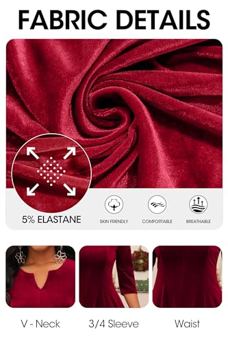 Image of Nmoder Midi Dresses for Women A-Line Fit and Flare Dress 3 /4 Sleeve V Neck Cocktail Wedding Guest Work Dress with Pockets