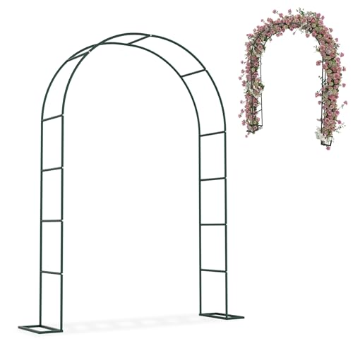 LZQ Rosenbogen Hochzeitsbogen aus Metall 240 cm hoch Torbogen für Gartenfeier & Trauung Dekorativer Rankbogen für Kletterrosen & Blumen, Pulverbeschichteter Gartenbogen, Grün