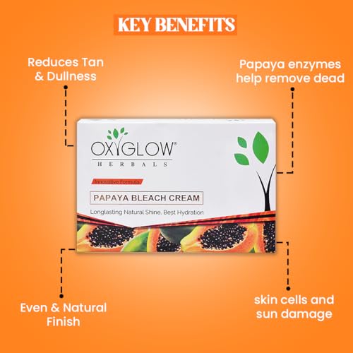 Image of OxyGlow Herbals Bleach Cream Papaya Enriched with Goodness of Papaya| Hydrates & Rejuvenates the Skin| Gives Instant Glow & Exfoliates Dead Skin 300Gram,|face cream|herbal cream|face bleach for women