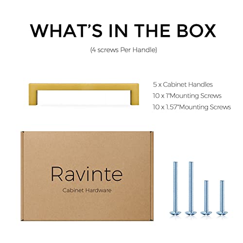 Image of Ravinte Gold Cabinet Handles Slim Cabinet Pulls, 5 Inch CC, 5 Pack | Slim Square Bar Grip, Smooth Drawer Pull Feel, Kitchen Cabinet Update, For Cupboards, Dressers, Drawers, Hardware Projects