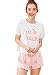 DIDK Women's Cute Cartoon Print Tee and Shorts Pajama Set White XS
