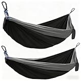 Camping-Hängematte | Tragbares Outdoor-Hängematten-Set mit Baumgurten | Für Wandern, Backpacking und Camping | Einzel- und Doppel-Hängematten 2-teilig (Schwarz)