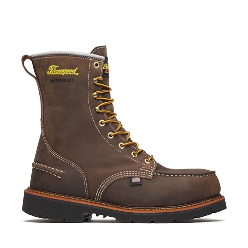 Thorogood 1957 Series 8” Waterproof Steel Toe Work Boots for Men - Full-Grain Leather with Moc Toe, Slip-Resistant Heel Outsole, and Comfort Insole; EH Rated2