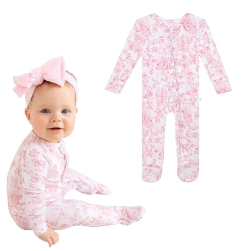 Image of Posh Peanut Footie Pajamas for Baby Girls – Sleepers in Ultra-Soft Viscose from Bamboo with 2-Way Zipper & Ruffle Trim