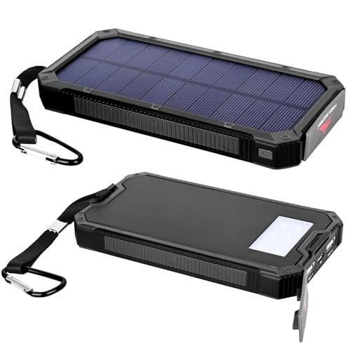 Image of GIGALUMI 10000mAh Camping Solar Power Bank Built-in COB Flashlight Portable Charging Device with LED Indicators 2 USB Output Ports & USB-A to Micro-USB Cable for Trekking and Climbing Hiking (Pack 1)