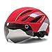 EASTINEAR Casque VTT Homme avec Lunettes Magnétiques Feu Arrière LED Rechargeable Léger Casque Velo Taille 58-61CM (Rouge Blanc)