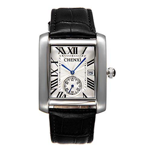 Men's Retro Square Face Japan Quartz Calendar Watch Black Leather Independent Second Dial Dress Wrist Watches