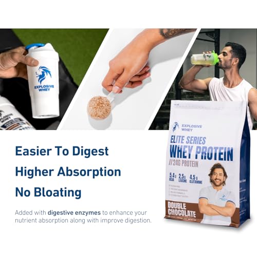 Explosive Whey Elite Series Whey Protein - Trusted by M.S. Dhoni | 24g Protein per Scoop | Premium Concentrate + Isolate Sport Supplement for Enhanced Muscle Growth and Recovery | Double Chocolate - 1kg (30 Servings)