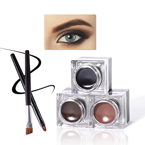 Music Flower 3 in 1 Gel Eyeliner and Eyebrow Set, Waterproof Long Lasting Smudge Proof Gel Liner with 2 Brushes, Easy to Eye Makeup and Remove, 2 g, Pack of 3