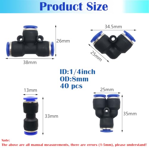 Pneumatic Plug-in Fitting, Dujelixa Hose with Push-in Fitting(40pcs 6mm: Combination Type Y+T+I+L) - Image 2