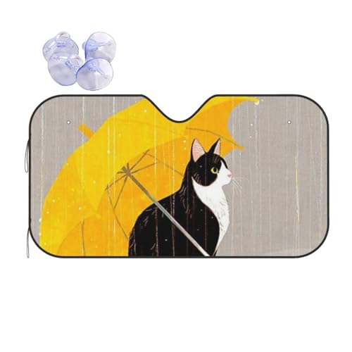 カーサンシェード 八割れ猫ちゃん ハチワレ猫 ねこ 猫 (1) カーフロントカバー 車用サンシェード 日よけ 紫外線対策 展開寸法 130x70cm 吸盤4個付 カーテン 遮光断熱 軽自動車