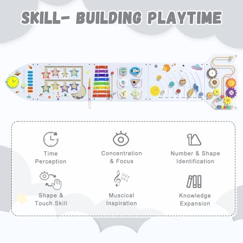 Image of Spacocld Rocket Activity Wall Busy Board Panels - Sensory Wall Panel for Kids, Montessori Toddler Wall Activity Board(5PCS)
