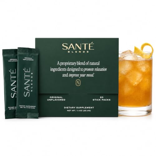 Relaxation Drink Mix – Alcohol-Free Alternative – Unwind in ~15 Minutes – KSM-66® Ashwagandha, Noble Kava, GABA & L-Theanine – Unflavored, No Sugar, No Next-Day Fog – 20 Stick Packs – Santé Blends