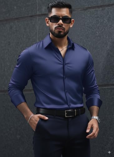 Image of IndoPrimo Men's Stylish Solid Satin Casual Shirt for Men Full Sleeve