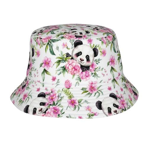 Bucket Hat for Women Men Teens Cute Panda Flower Summer Sun Hats Packable Breathable Uv Protection Bucket Hats Fisherman Cap for Travel Beach
