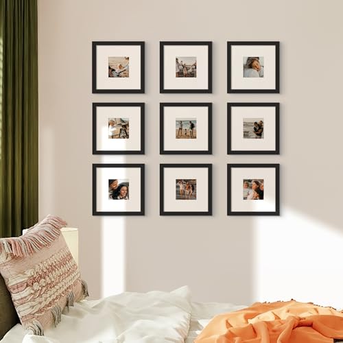 Image of upsimples 8x8 Picture Frame, Photo Collage Wall Decor Set of 10, Black