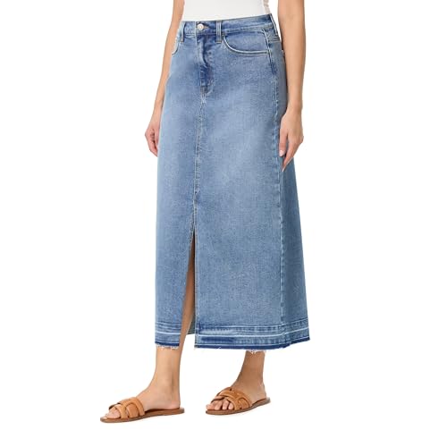 Kensie Jeans for Women High Rise Frayed Hem Front Slit Maxi Jean Skirt 36-Inch, Sizes 0-122