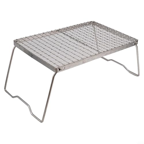Campsite Essential - Parrilla plegable portátil de acero inoxidable resistente con características ajustables (M)