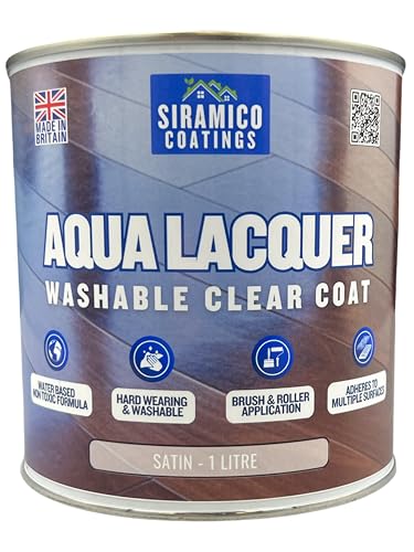 SIRAMICO COATINGS Clear Lacquer Top Coat | 1 Litre - Satin Finish | UV Durable Multi-Surface Paint | Interior & Exterior Protection | Low Odour, Low Toxicity, Water-Based