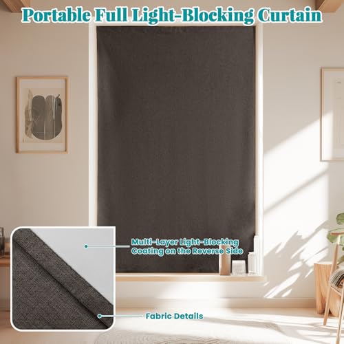 Image of 100% Blackout Curtains for Bedroom Stick On Curtains Window Shades Pull Down Blackout Window Cover No Drillng Self Adhesive Curtains No Rod Small Windows, W46 x L72 inch, 1 Panel, Dark Brown