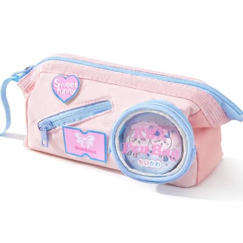 Image of WORSHIPER Large Capacity Cute Aesthetic Pencil Case with Multi ompartments, Multi-Pocket Pastel Pen Pouch Organizer with Zipper, Kawaii School Supplies Bag for Girls, Teens & Students (Sweet Funny)