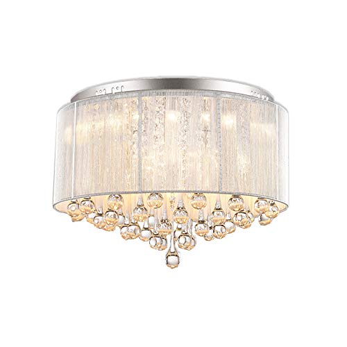 DINGGU Flush Mounted Luxury Contemporary Drum Ceiling Chandelier Light Fixtures with Cylinder Lamp Shade for Bedroom W18 H13