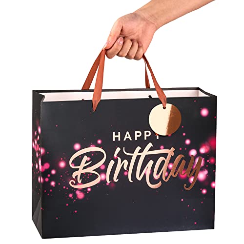 Loveinside-Black-and-Pink-Birthday-Gift-Bag-with-Tissue-Paper-for-Birthday-Baby-Shower-Party-and-More-13-x-5-x-10-1-Pcs