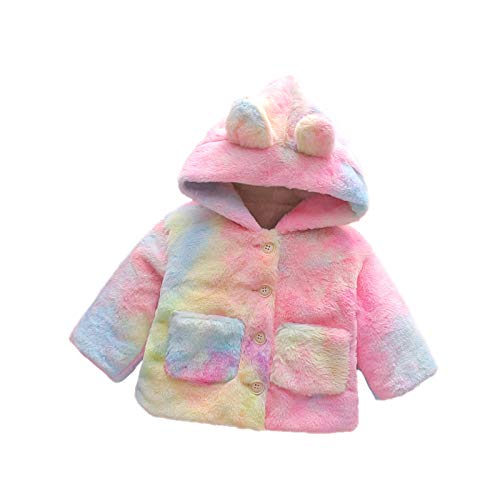 Baby Girls Boys Winter Fleece Coat Toddler Kids Faux Fur Jacket Warm Hooded Outwear Cardigan with Ears Fall Winter Outfits (Hooded Tie-Dye, 9-12 Months)