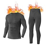 SIMIYA Herren Thermounterwäsche Set, warme Unterwäsche mit Innenfleece, Ultraleicht Oberteil und Unterteil mit Eingriff Langarm Funktionsunterwäsche Rundhals Skiunterwäsche für Winter (Grau, L)