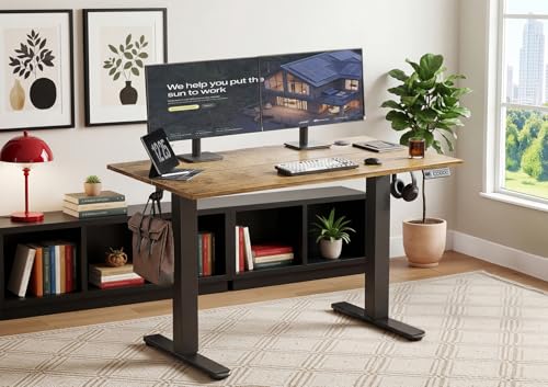Image of YDN Electric Standing Desk Adjustable Height, 40 x 24 Inches Sit Stand up Desk with Memory Presets & Cable Management, Home Office Desk for Office & Computer Workstation, Black Frame /Rustic Brown Top