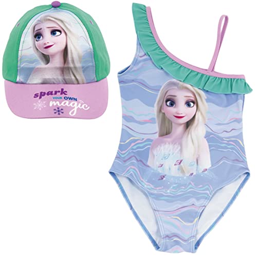 Bañador Frozen Disney Elsa para Playa o Piscina + Gorra Frozen para Niñas | Pack de Bañador y...