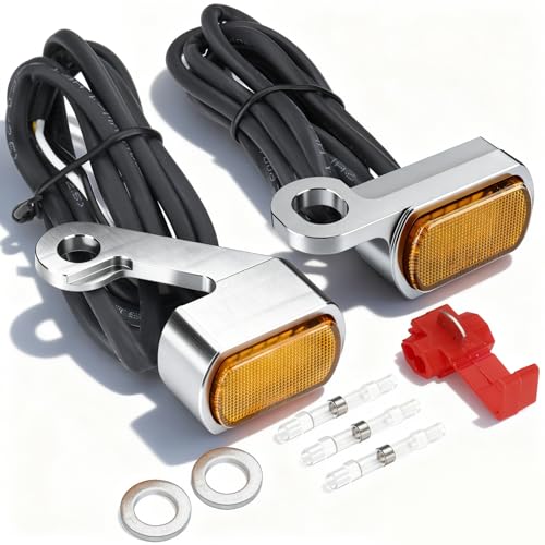 Image of MoKitDora LED Turn Signals Front Mini Blinkers Running Light for 2009-2017 Harley Touring Street Road Electra Glide King 2015-2024 Softail Breakout Deluxe Fat Boy Street Bob, Chrome Housing Amber Lens