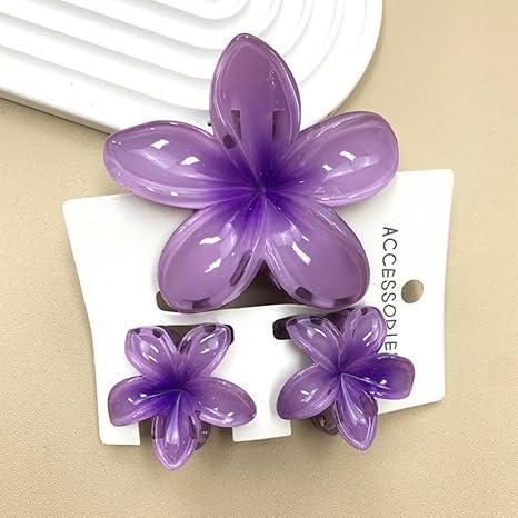 Flower Hair Claw Clip for Women & Girls, Stylish Floral Hair Clutcher, Strong Hold Lightweight Hair Accessories for Bun, Juda, Updo & Daily Use 1 Pc Large and 2 Pcs Small Purple-image-2