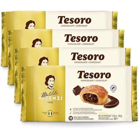 Tesoro Chocolate Filling by Pasticceria Matilde Vicenzi, Chocolate Cream Filled Puff Pastry Patisserie, Kosher Dairy, Made in Italy, 3.53oz (100g), 4-Pack Cover
