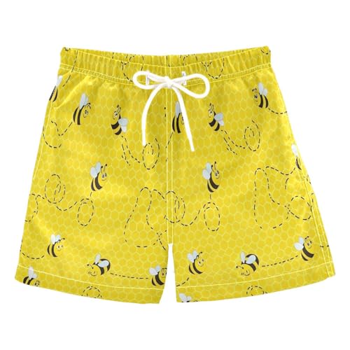 Kids Swim Trunks for Boys, Swim Trunks for Toddler Boys 2t, Cute Cartoon Bees Yellow Honeycomb
