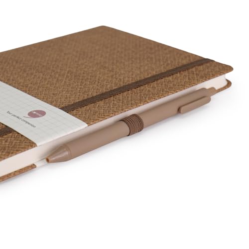 Image of COMMA Abaca - A5 Size - Checks Hard Bound Notebook with Pen & Elastic Band Closure - 192 Pages - 80gsm Natural Shade Paper - Textured Cover Material - (Walnut)