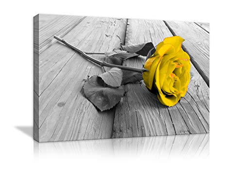 🔥 Flash Sale AMEMNY Yellow Grey Rose Flower Yellow Floral Canvas Prints Artwork Modern Paintings Wall Art Home Decoration Stretched and Framed Ready to Hang (24''Hx36''W, Yellow Rose)