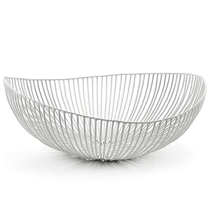 Home Decor Fruit Bowl | Metal sculptures interior accessories by Antonino Sciortino | Oval White Iron Kitchen Basket | Modern House Decor or Kitchen Storage for Counter and Table
