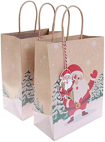 Sturdy Storage Box 6Pcs Khaki Bags Santa Kraft Paper Bag with Handle Package Party Candy Bags Xmas Decor Storage for Christmas, Halloween, Graduations, Weddings