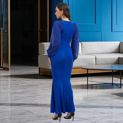 Image of Women's Elegant Formal Mermaid Maxi Dress Off Shoulder Long Sleeve Wedding Split Evening Gown Prom Cocktail Party Dresses